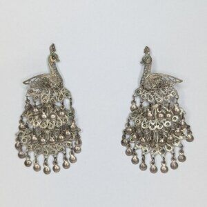 Graceful and Articulating Filigree Ornate Peacock Silver Vintage Earrings